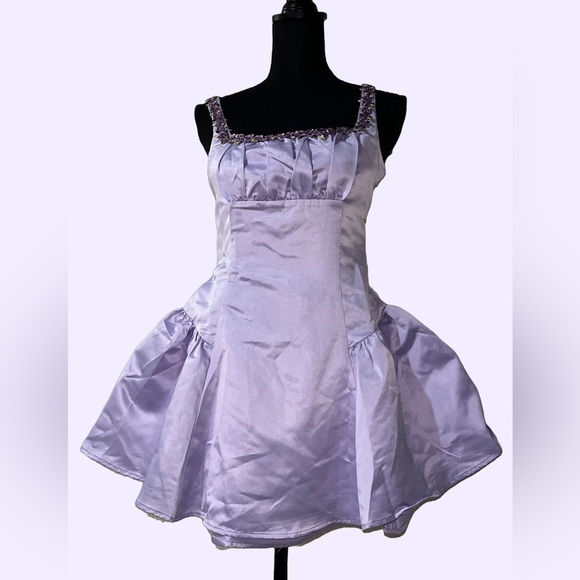 SUGAR THRILLZ Light Purple Satin Mini Dress - Picture 1 of 8